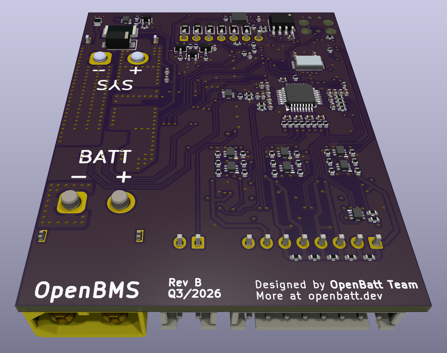 OpenBMS Rev B PCB, angled view